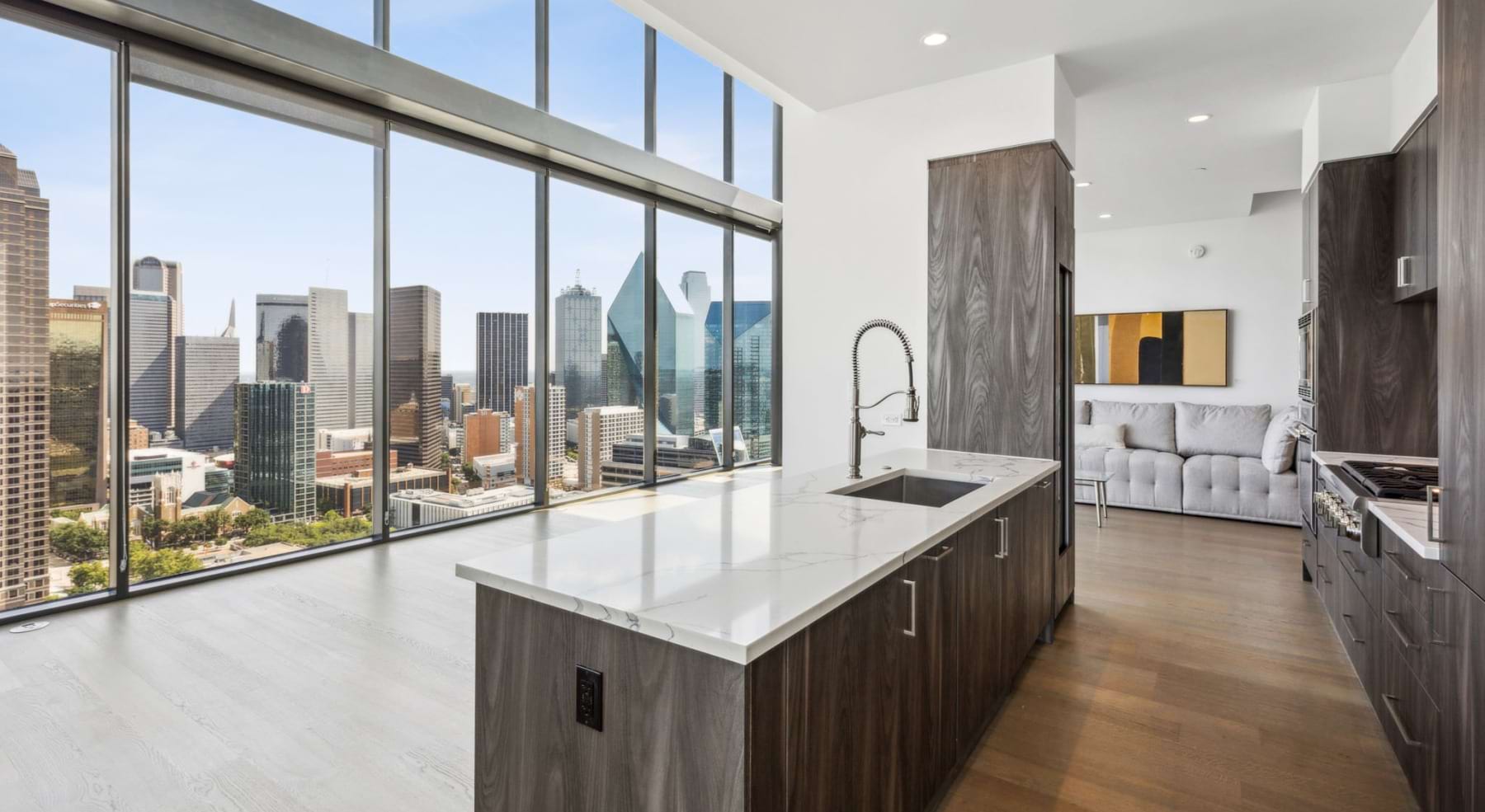 a kitchen with an island