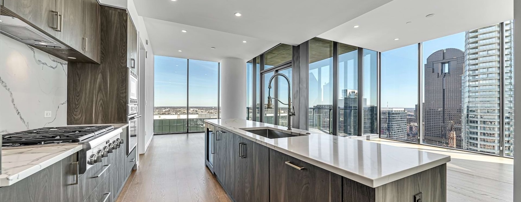 a kitchen with a large island